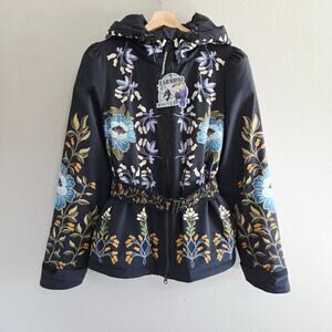 FARM RIO Black Winter Garden Hooded Belted Puffer Ski Jacket Size Small NEW